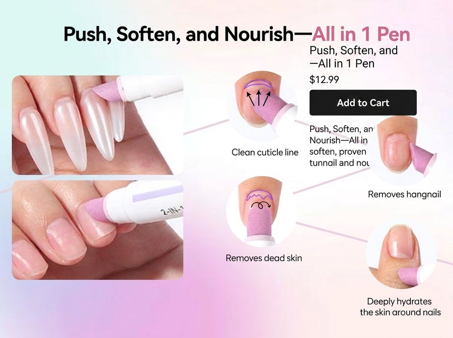Everything a nail file, a cuticle stick, and a hydrating balm used to do — from one pen.